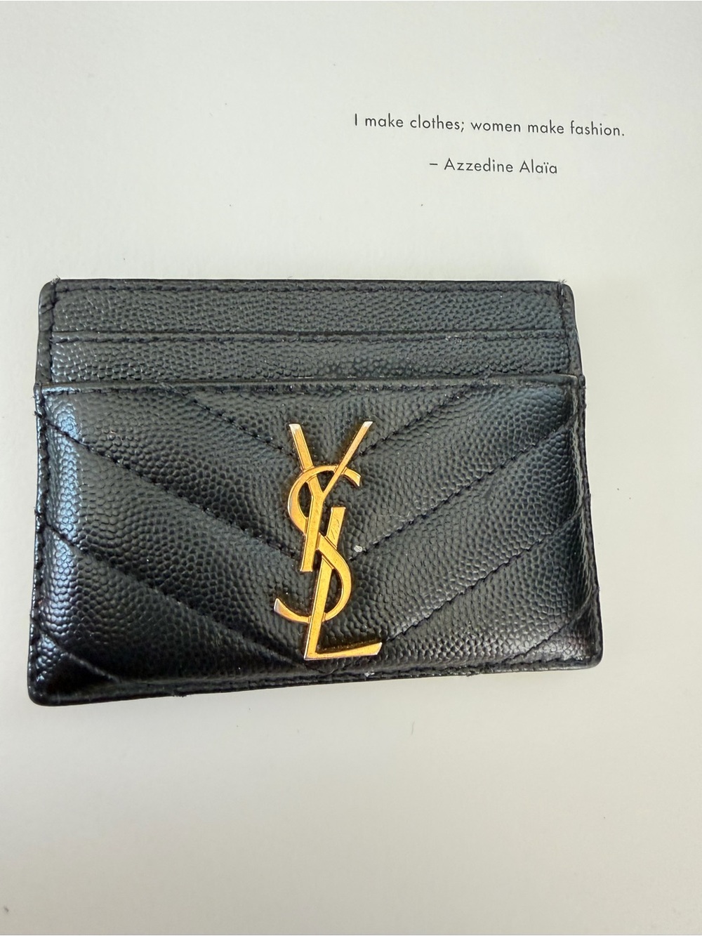Saint Laurent Black Quilted Card Case with Gold YSL Emblem